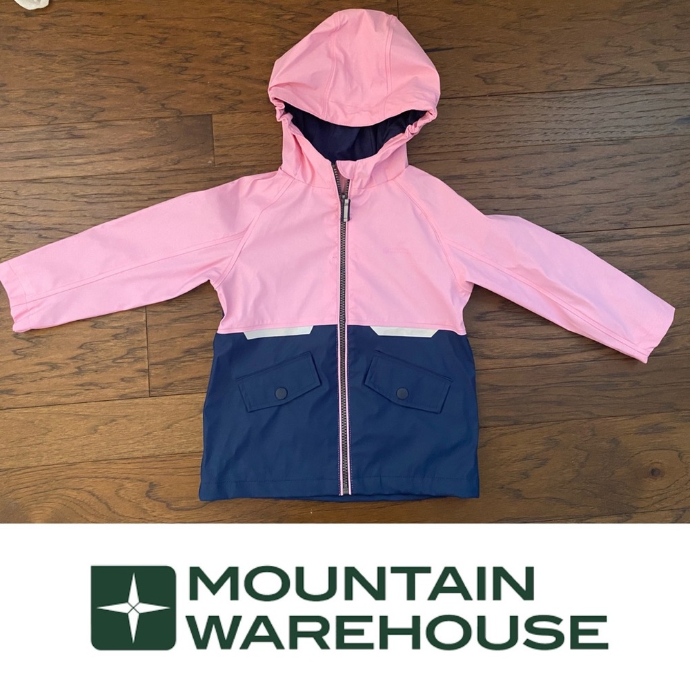 Mountain Warehouse Girls Pink and Navy Waterproof Rain Jacket Size 3-4